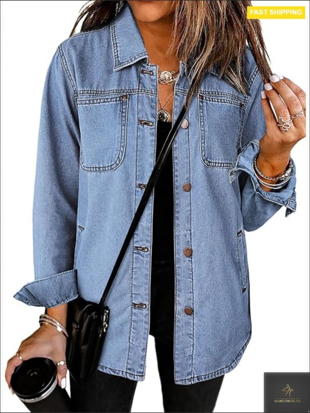 Denim Jacket Relaxed Fit Button Down Western Shacket Lightweight Casual